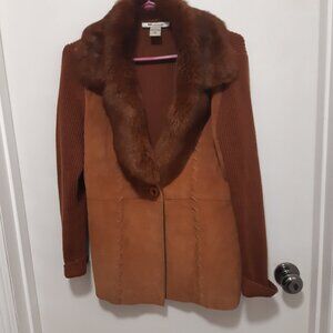 Nygard Rust suede front sweater with Rabbit Fur collar Size 8